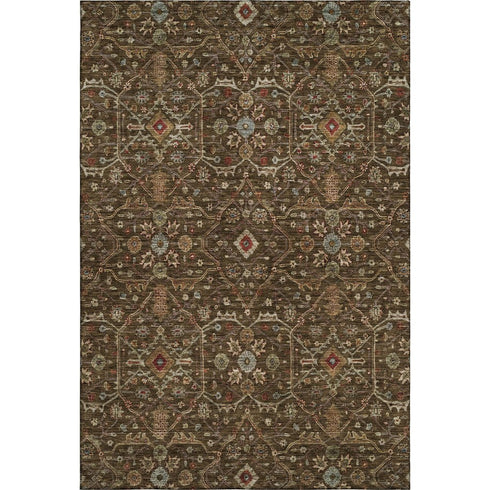 9' X 12' Chocolate Copper And Blue Oriental Washable Area Rug With UV Protection