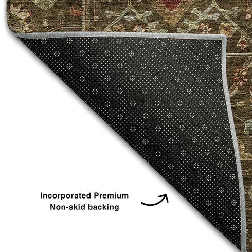 9' X 12' Chocolate Copper And Blue Oriental Washable Area Rug With UV Protection