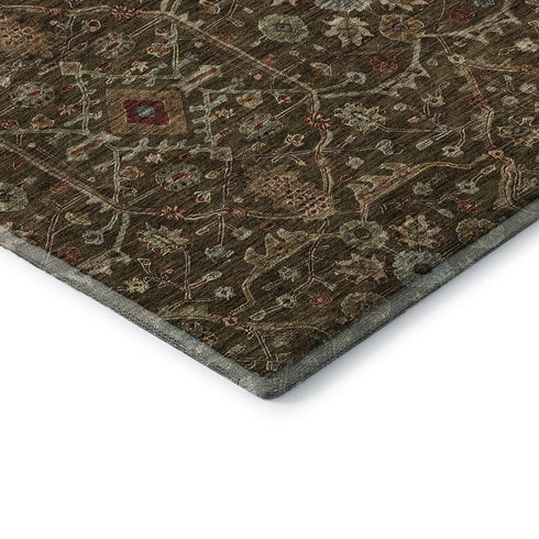 9' X 12' Chocolate Copper And Blue Oriental Washable Area Rug With UV Protection