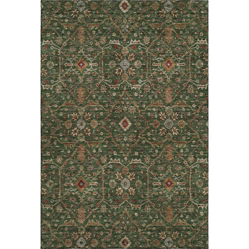 5' X 8' Emerald Copper And Beige Oriental Washable Area Rug With UV Protection