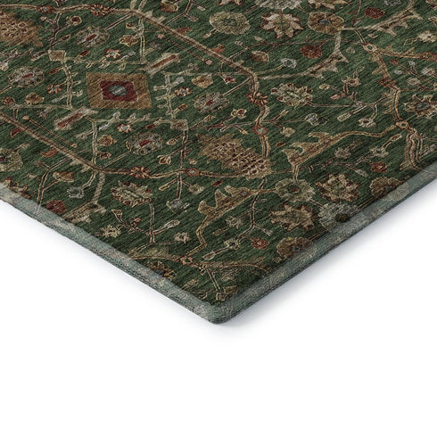 8' Emerald Copper And Beige Oriental Washable Round Rug With UV Protection