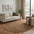 8' Rust Gold And Blue Oriental Washable Round Rug With UV Protection