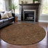 8' Rust Gold And Blue Oriental Washable Round Rug With UV Protection