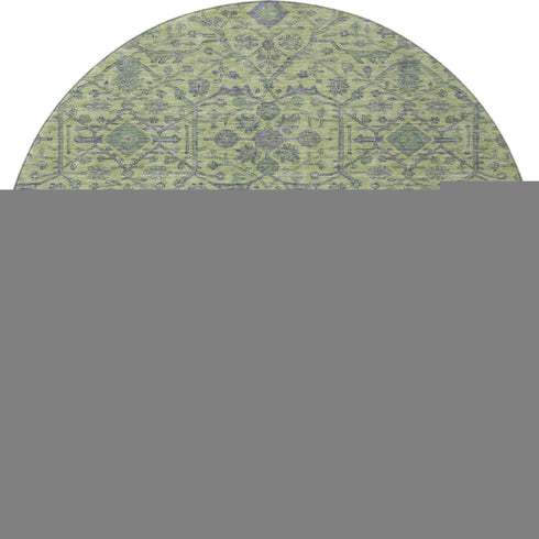 8' Lime Green And Gray Oriental Washable Round Rug With UV Protection