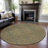 8' Orange Blue And Green Oriental Washable Round Rug With UV Protection