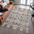 8' X 10' Ivory Gold Red And Teal Floral Washable Area Rug With UV Protection