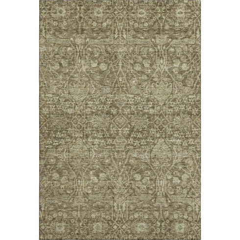 5' X 8' Brown And Beige Floral Washable Area Rug With UV Protection