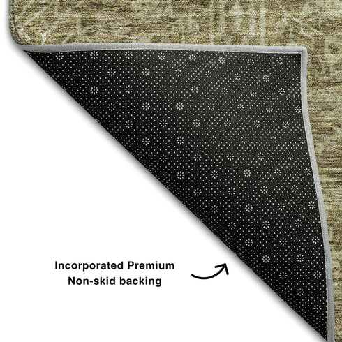 5' X 8' Brown And Beige Floral Washable Area Rug With UV Protection