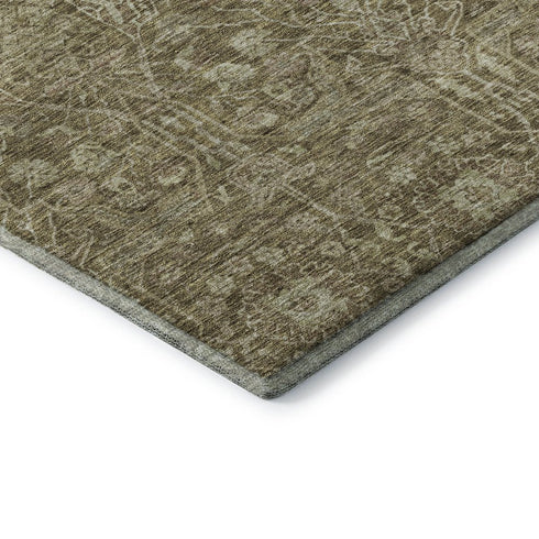 5' X 8' Brown And Beige Floral Washable Area Rug With UV Protection