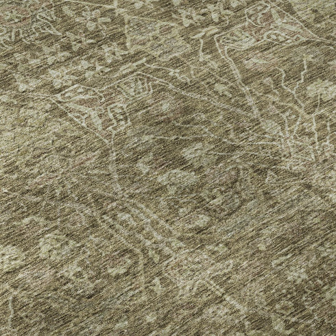 5' X 8' Brown And Beige Floral Washable Area Rug With UV Protection