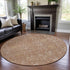 8' Coral And Beige Floral Washable Round Rug With UV Protection