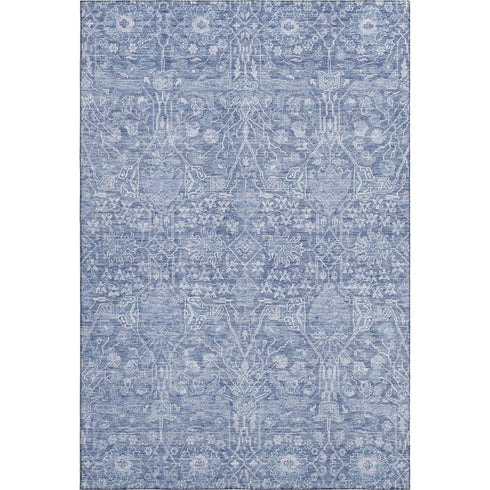 5' X 8' Denim Blue And Beige Floral Washable Area Rug With UV Protection