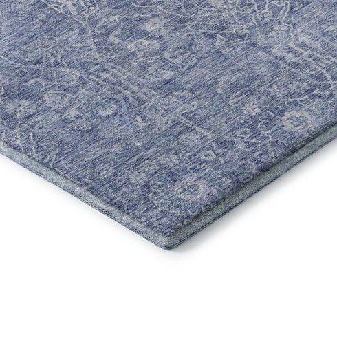 5' X 8' Denim Blue And Beige Floral Washable Area Rug With UV Protection