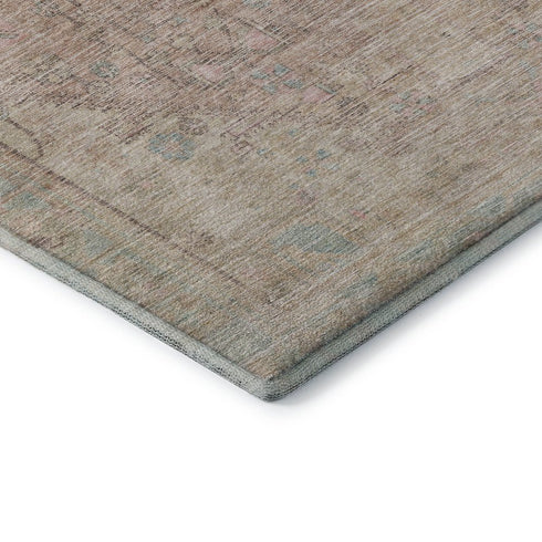 5' X 8' Pink Beige And Teal Tribal Washable Area Rug With UV Protection
