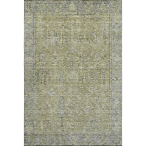 8' X 10' Artichoke Green And Gray Oriental Washable Area Rug With UV Protection