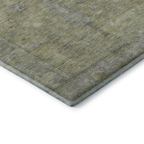 8' X 10' Artichoke Green And Gray Oriental Washable Area Rug With UV Protection