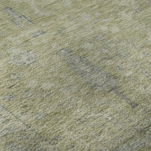 8' X 10' Artichoke Green And Gray Oriental Washable Area Rug With UV Protection