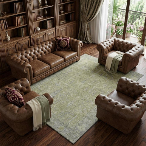 8' X 10' Artichoke Green And Gray Oriental Washable Area Rug With UV Protection
