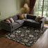 8' X 10' Black Ivory And Beige Floral Washable Area Rug With UV Protection