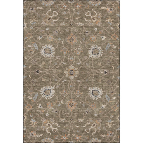 5' X 8' Brown Beige And Copper Floral Washable Area Rug With UV Protection