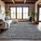 8' X 10' Denim Blue Beige And Copper Floral Washable Area Rug With UV Protection