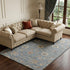 8' X 10' Denim Blue Beige And Copper Floral Washable Area Rug With UV Protection