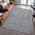 8' X 10' Denim Blue Beige And Copper Floral Washable Area Rug With UV Protection