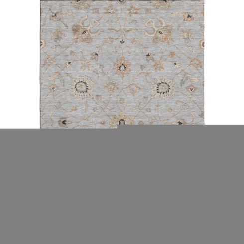8' X 10' Gray Copper And Silver Floral Washable Area Rug With UV Protection