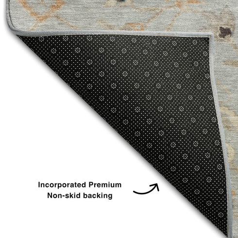 8' X 10' Gray Copper And Silver Floral Washable Area Rug With UV Protection