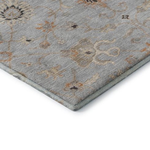 8' X 10' Gray Copper And Silver Floral Washable Area Rug With UV Protection