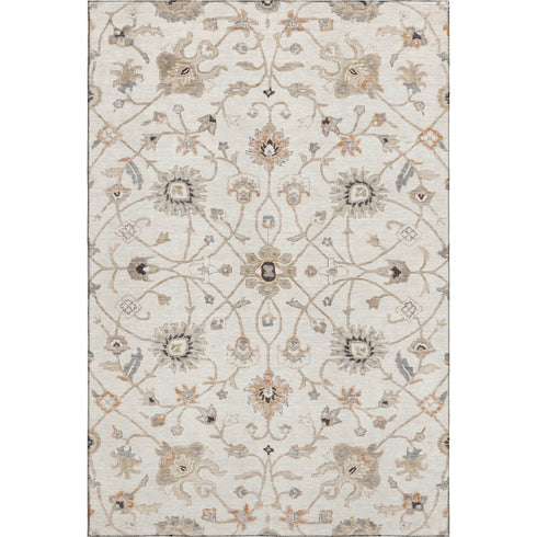 5' X 8' Ivory Copper And Gray Floral Washable Area Rug With UV Protection