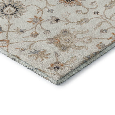 5' X 8' Ivory Copper And Gray Floral Washable Area Rug With UV Protection