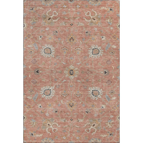 8' X 10' Pink Denim Blue And Silver Floral Washable Area Rug With UV Protection