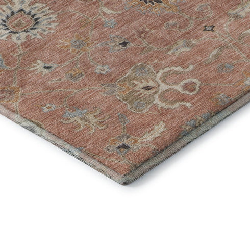 8' X 10' Pink Denim Blue And Silver Floral Washable Area Rug With UV Protection