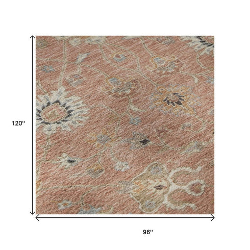 8' X 10' Pink Denim Blue And Silver Floral Washable Area Rug With UV Protection