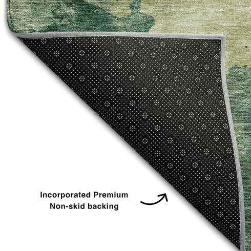 8' X 10' Green And Beige Abstract Washable Area Rug With UV Protection