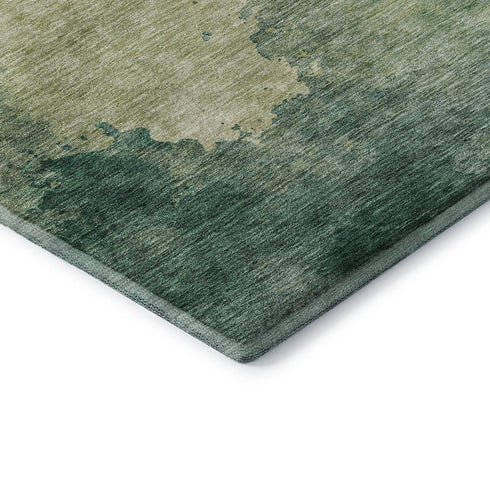 8' X 10' Green And Beige Abstract Washable Area Rug With UV Protection