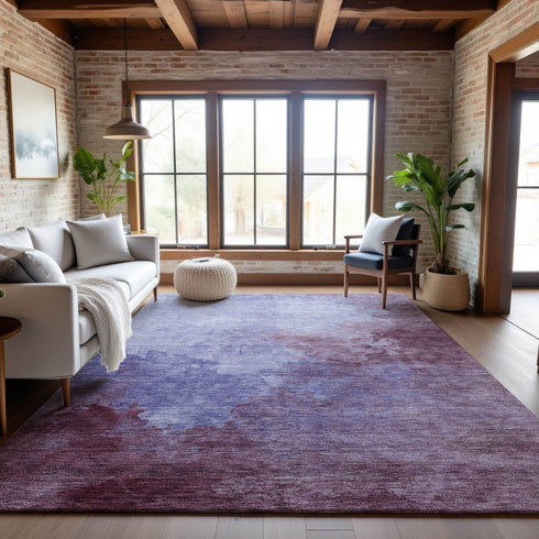 9' X 12' Purple And Lavender Abstract Washable Area Rug With UV Protection