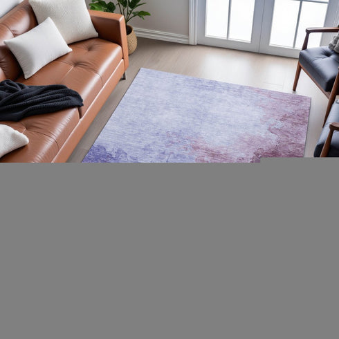9' X 12' Purple And Lavender Abstract Washable Area Rug With UV Protection
