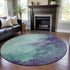 8' Aqua And Purple Abstract Washable Round Rug With UV Protection