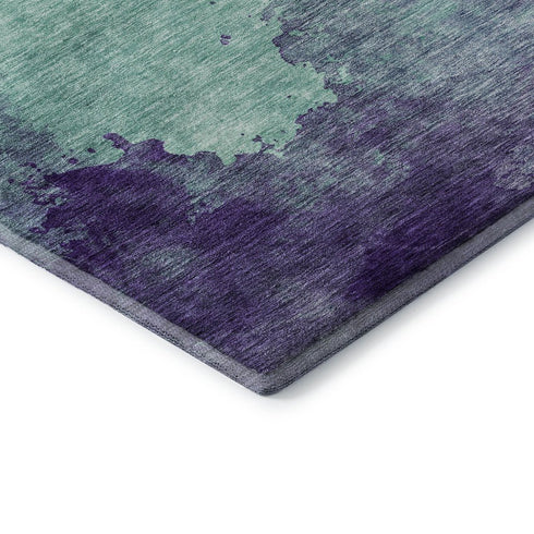 8' Aqua And Purple Abstract Washable Round Rug With UV Protection
