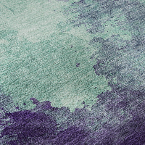8' Aqua And Purple Abstract Washable Round Rug With UV Protection