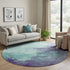 8' Aqua And Purple Abstract Washable Round Rug With UV Protection