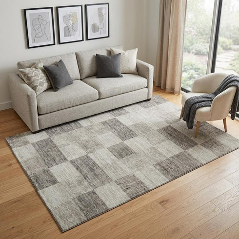 5' X 8' Beige And Taupe Geometric Washable Area Rug With UV Protection