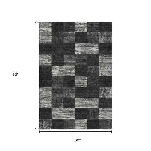 5' X 8' Black Gray And Silver Geometric Washable Area Rug With UV Protection