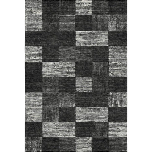 5' X 8' Black Gray And Silver Geometric Washable Area Rug With UV Protection