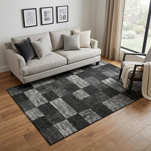 5' X 8' Black Gray And Silver Geometric Washable Area Rug With UV Protection
