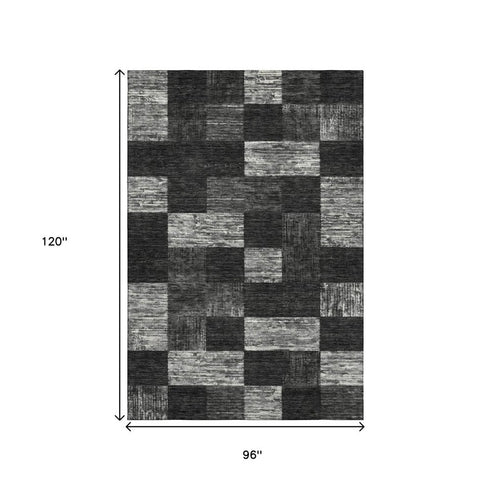 8' X 10' Black Gray And Silver Geometric Washable Area Rug With UV Protection