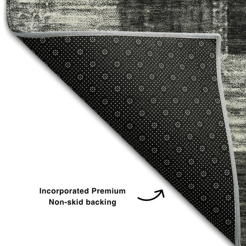 8' X 10' Black Gray And Silver Geometric Washable Area Rug With UV Protection