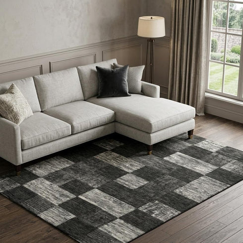 8' X 10' Black Gray And Silver Geometric Washable Area Rug With UV Protection
